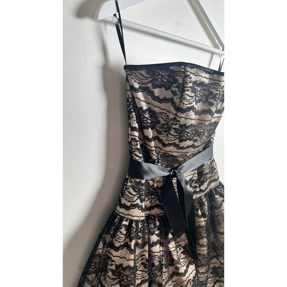 VTG 90s JESSICA MCCLINTOCK GUNNE SAX Dress Strapless Black Lace Overlay Mini Sm - Picture 4 of 12